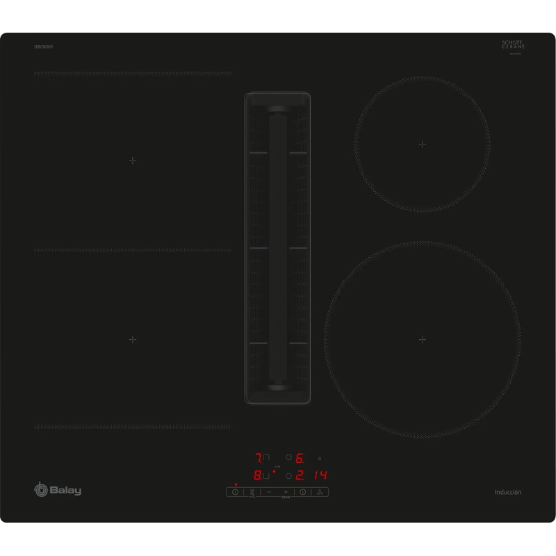Balay 3EBC963ER, encimera de inducción con extractor de 4 zonas y 7400 W