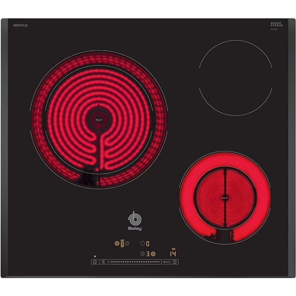Placa vitrocerâmica Balay 3EB765LQ, preta, 59,2 cm de encaixe