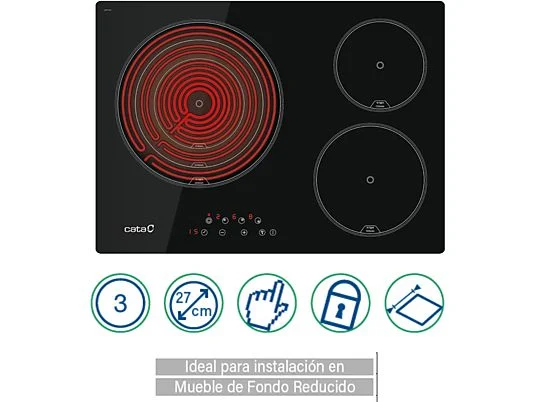 Cata TT 5003/G, encimera vitrocerámica de 60 cm con 3 zonas